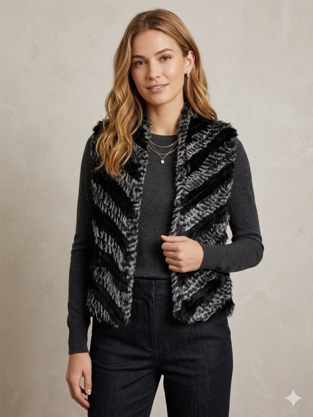 MARC BY MARC JABOBS Salt & Pepper Rabbit Fur Vest Women's Size Small